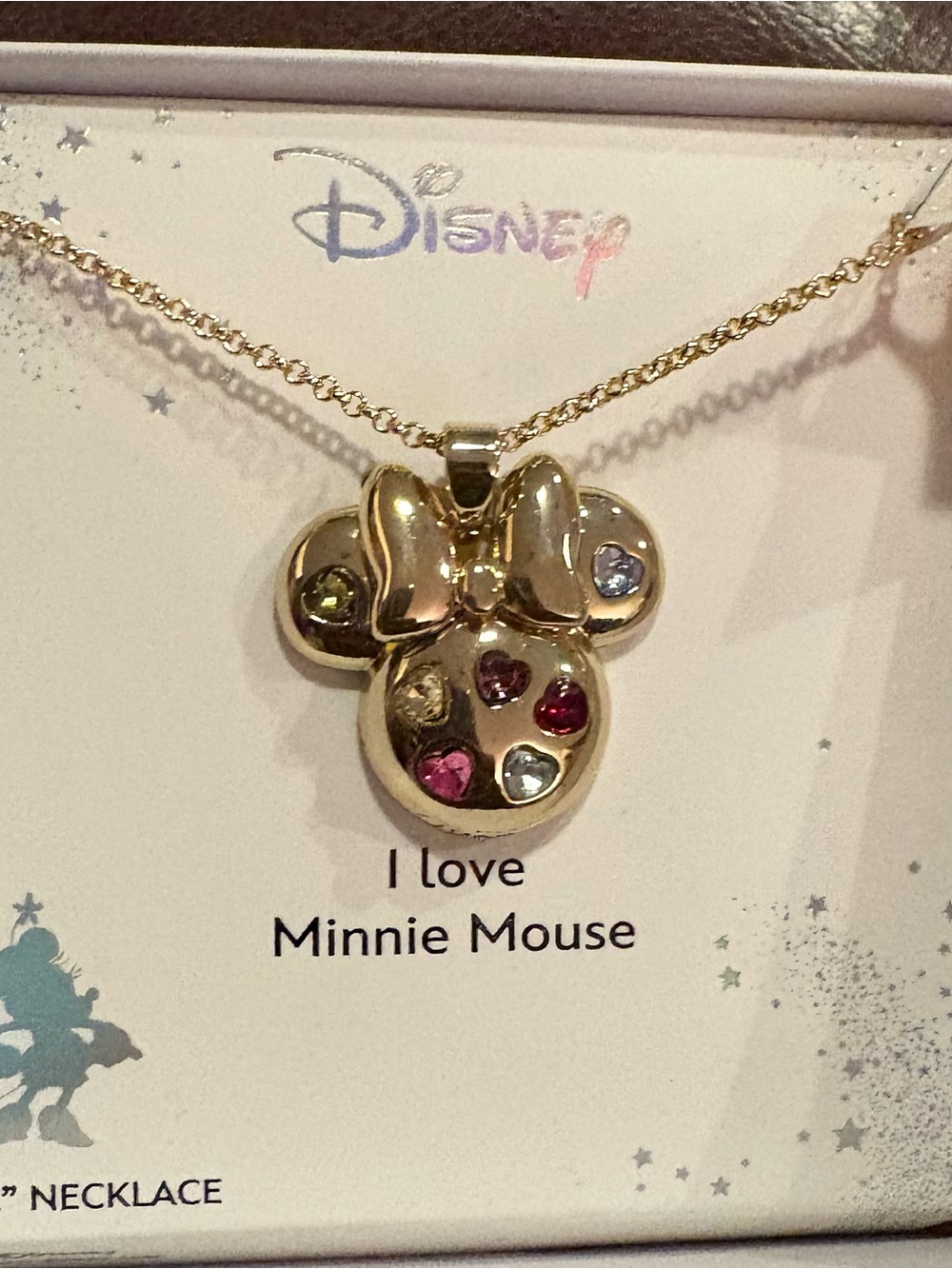 Disney Gold Minnie Mouse Pendant Necklace with Multicolor Crystals